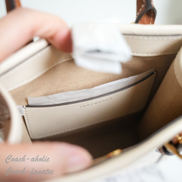 NWT Tory Burch Mini T Monogram North/South Crossbody Tote in Ivory - Picture 8 of 9